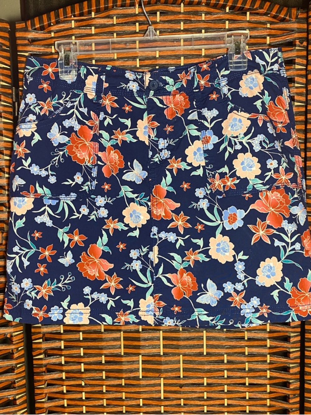 St John’s Bay Floral Skort Size 10 Navy Blue Stretch